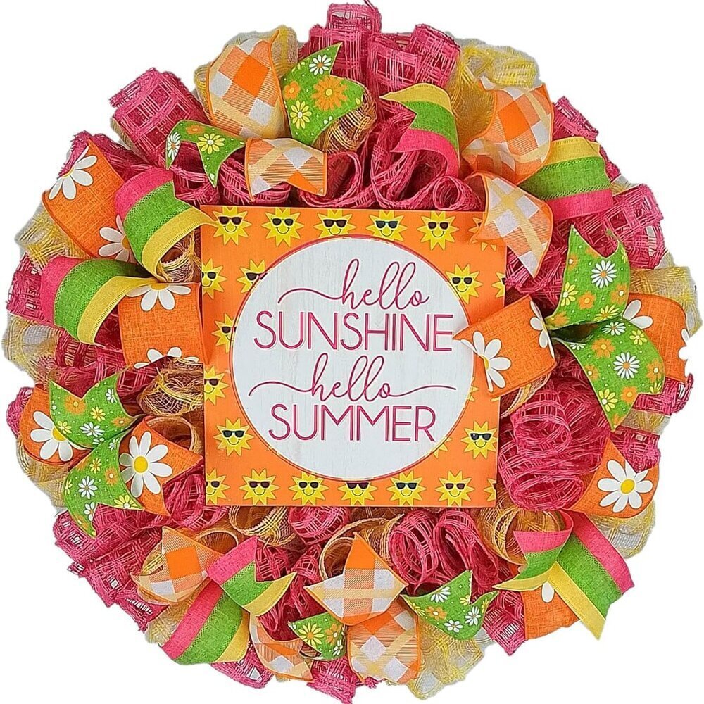 Vibrant Deco Mesh Wreath 24 inch Summer Door Decor